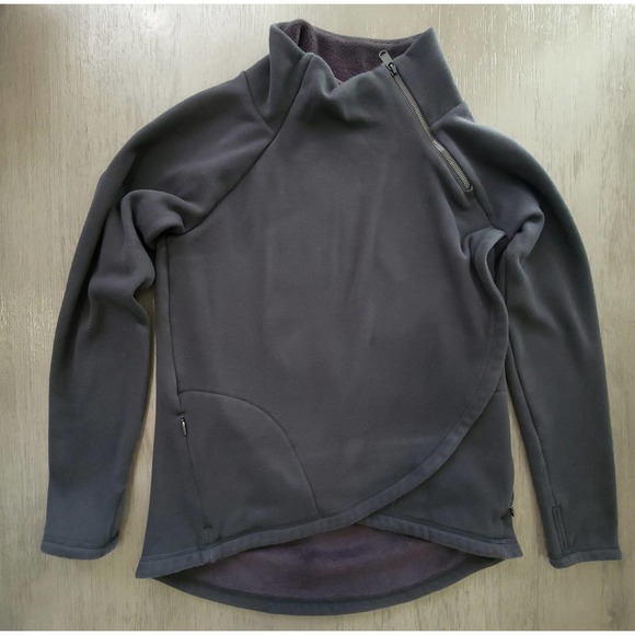 Athleta Cozy Karma Asym Pullover Fleece Sweatshirt Black Size S Petite - Picture 2 of 13